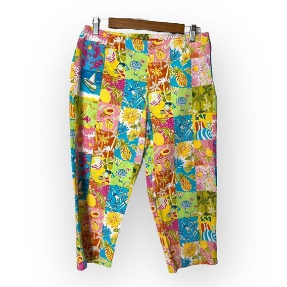 Bon Jour Bon Jour Pink blue, white, yellow Capri Size 10 - Picture 1 of 7